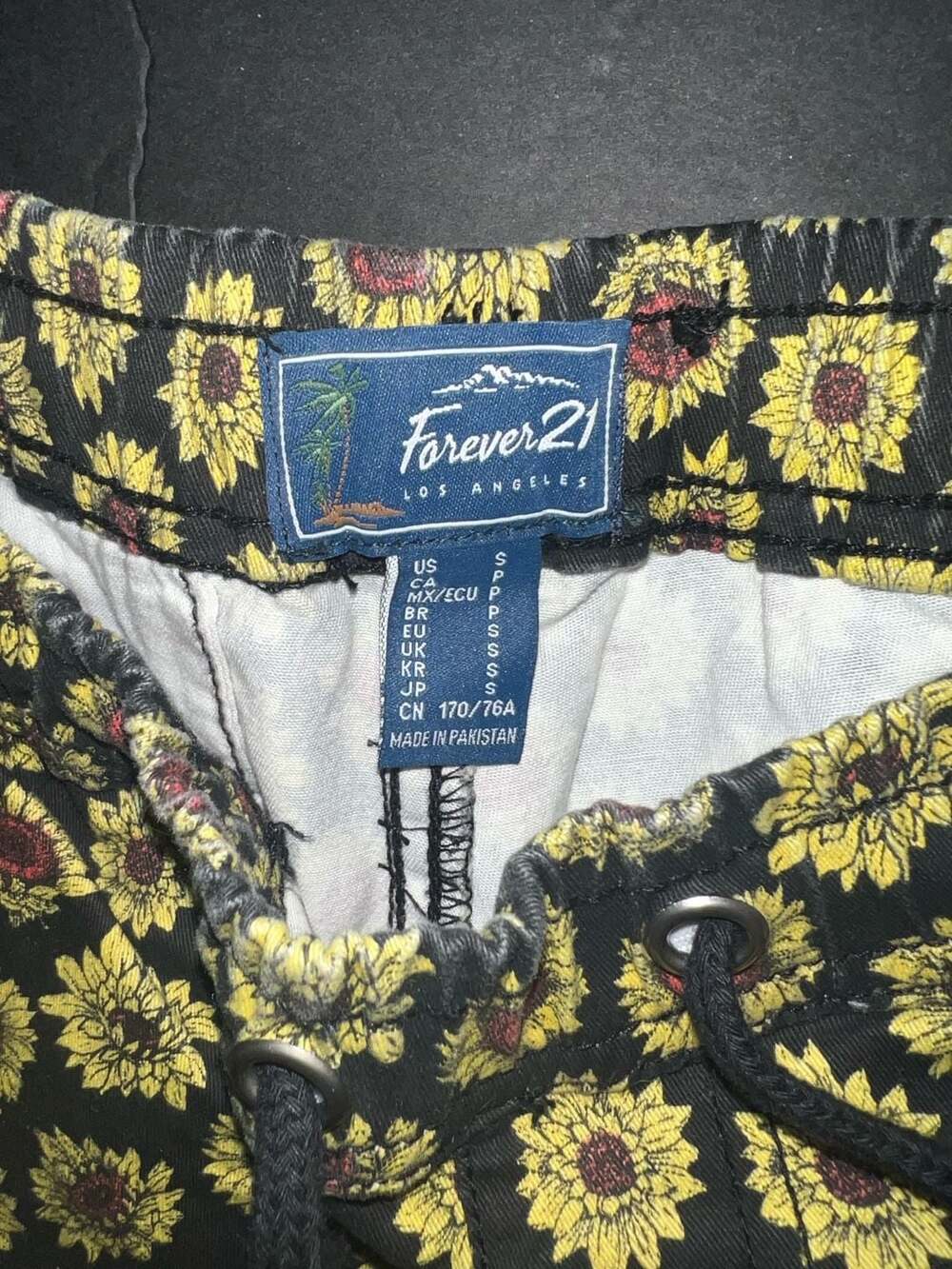 Forever 21 Swimwear Board Shorts Size S Black Sunflower Print